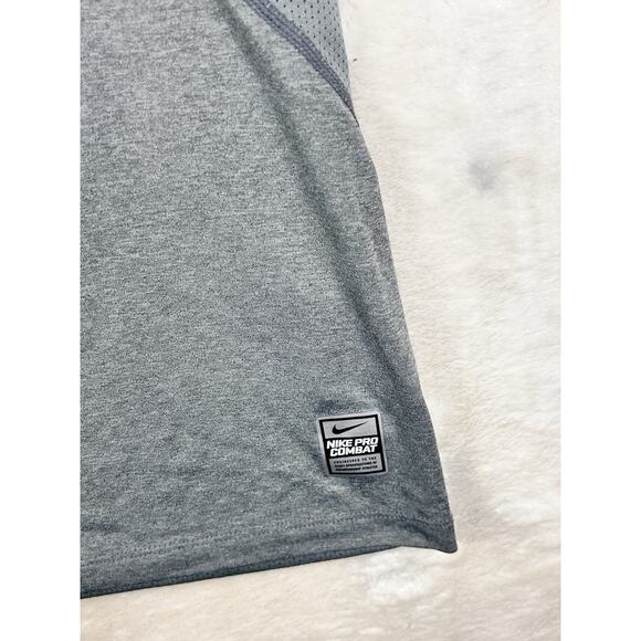 Nike Men's 2XL Gray Polyester T-Shirt Pro Combat Fitted Dri Fit Short Sleeve - Picture 7 of 8